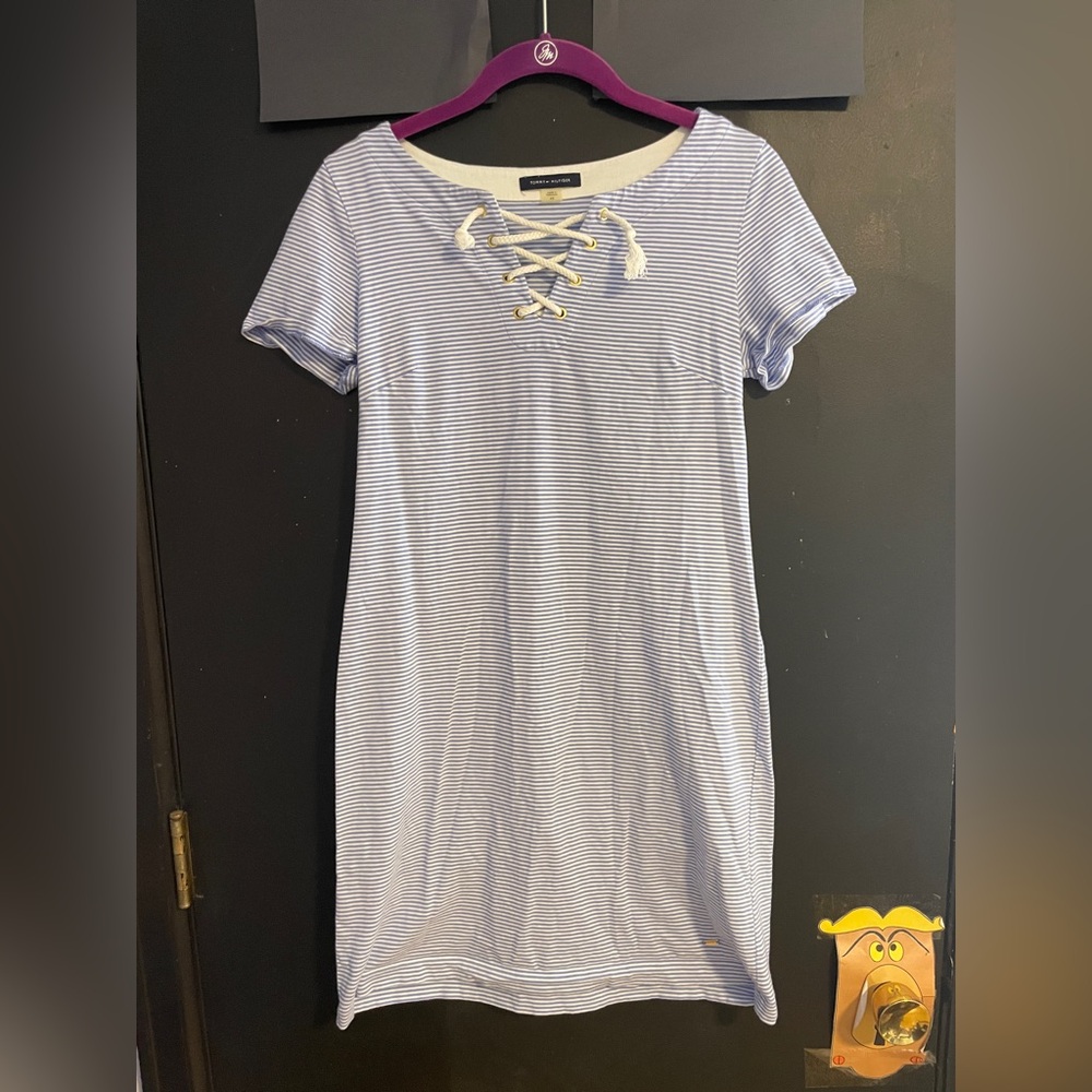Tommy Hilfiger Light Blue and White Striped Dress